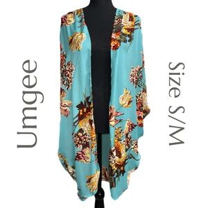 Umgee - Colorful Teal Floral Bell Sleeve Kimono Wrap - Size S/M